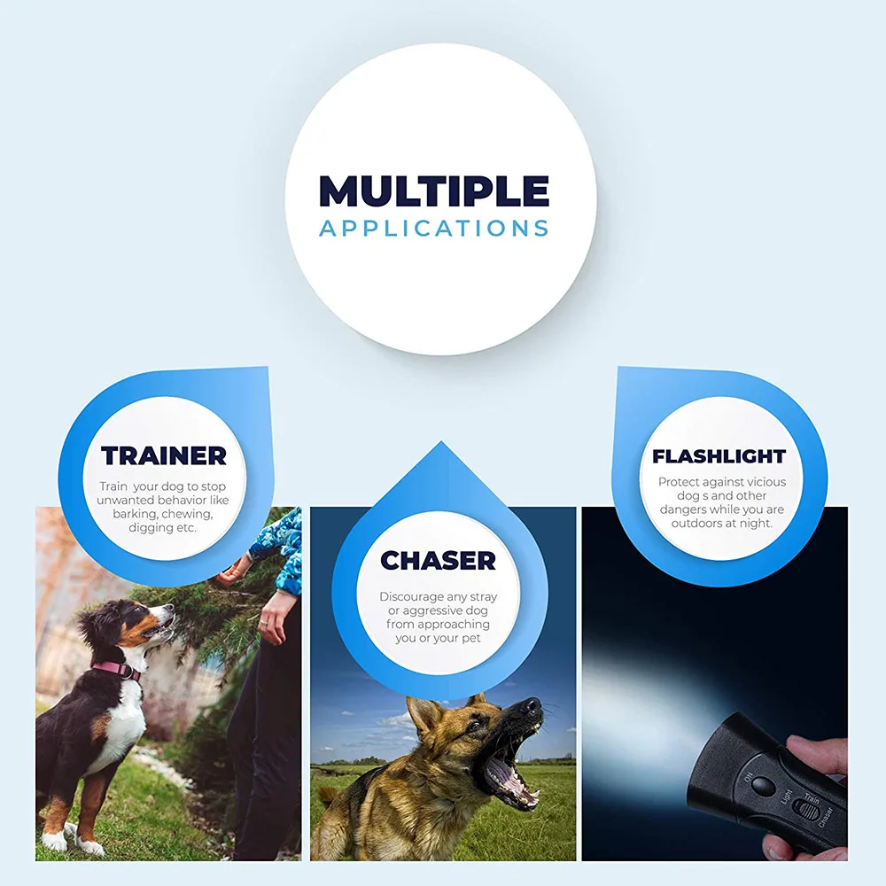 Pet Dog Repeller Anti Barking Stop Bark Training Device Trainer LED Ultrasonic Anti Barking Ultrasonic Without Battery-3