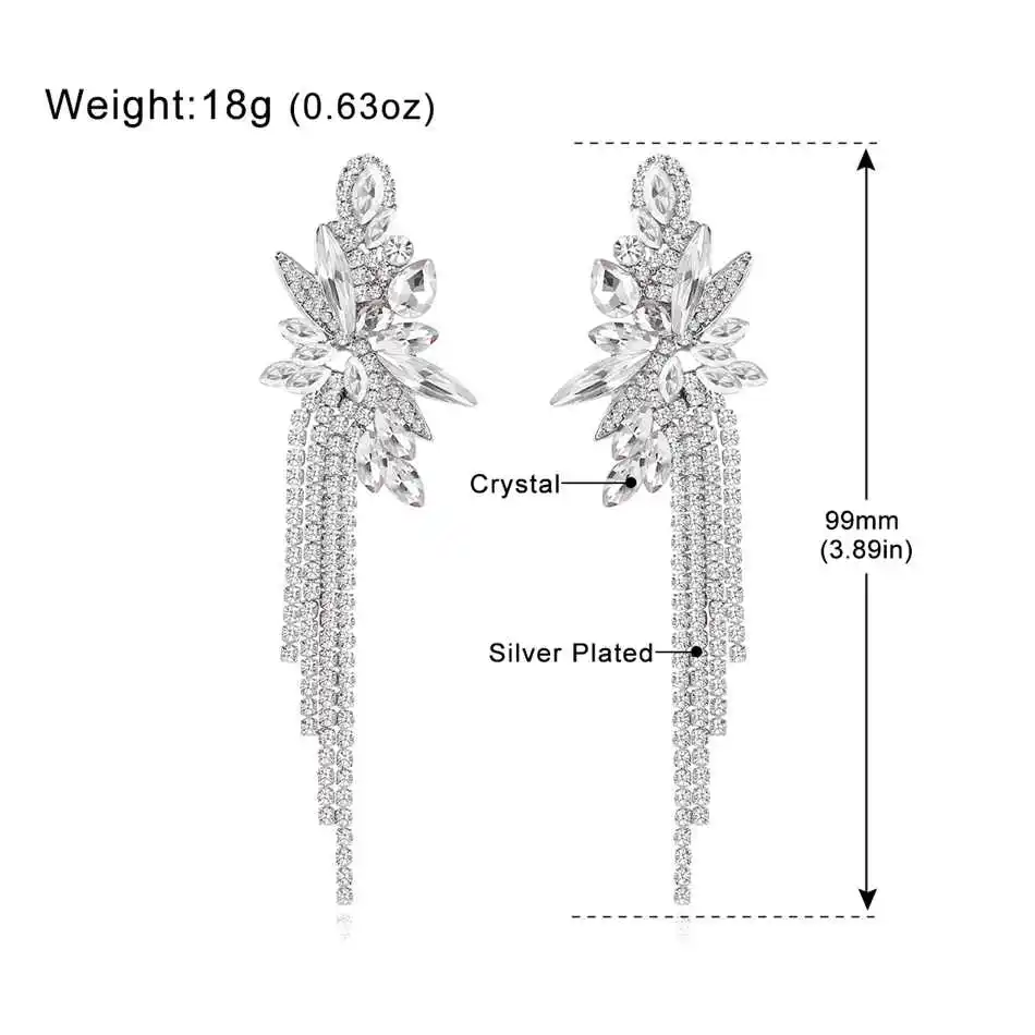 Minlover Роскошные преувеличенные блестящие стразы кисточкой Висячие серьги для женщин Серебряный цвет кристалл свадебные серьги, ювелирные изделия EH1642