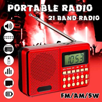 

Portable Mini FM/FM/AM/SW Radio Speaker Dual Antenna Music Player TF Card U-Disk Reader With 18650 Rechargeable Battery