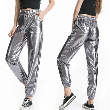 

Metal Shiny Women Harem Pants Sexy Club Casual Streetwear High Waist Punk Jogger Trousers 2020 Trend Dropshippinh