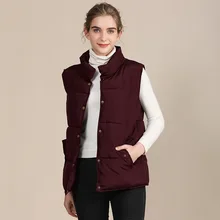 

Solid Single Breasted Warm Coats Stand Collar Sleeveless Jacket for Women New Winter Casual Large Loose Cotton Vests
