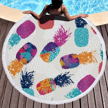 

Pineapple Microfiber Round Beach Towel with Tassel Bohemian Large Beach Towels Blanket Picnic Yoga Mat Boho Tablecloth 19 styles