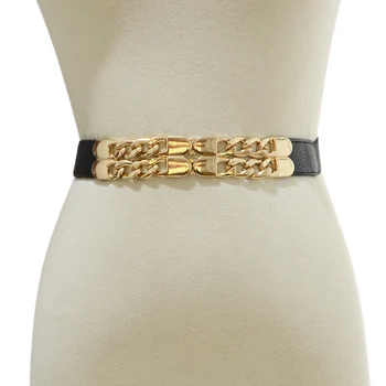 

2019 Delicate Gold Metal Chain Stretch Belt For Women 2.8cm Wide Fashion Personality Gold chain Belt Bg-1394