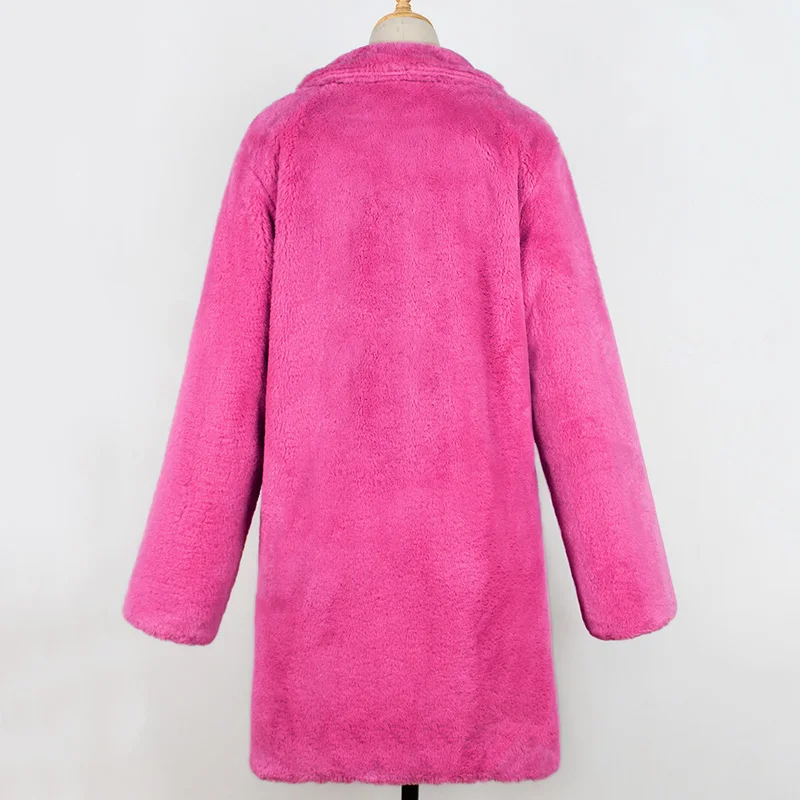 Простые элегантные розовые красные женские шубы из искусственного меха уличная осенне-зимняя теплая плюшевая куртка женские большие размеры вечерние пальто оптом