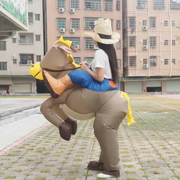 

Free Shipping Brown Cowboy Inflatable Costume Adult Fancy Dress Suit Carnival Halloween Christmas Xmas Gift Clothing