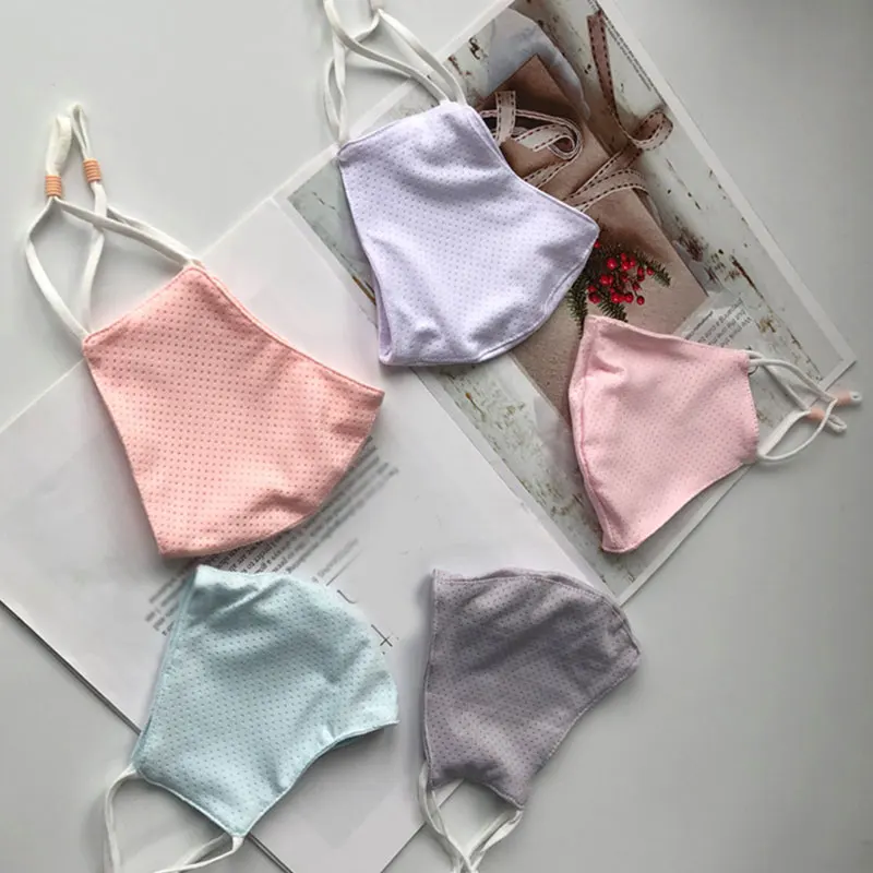 Dot Breathable Mouth Masks Summer Sun Protection Hanging Ears Masks Adjustable Summer Riding Face Mask Cotton Solid Color Masks