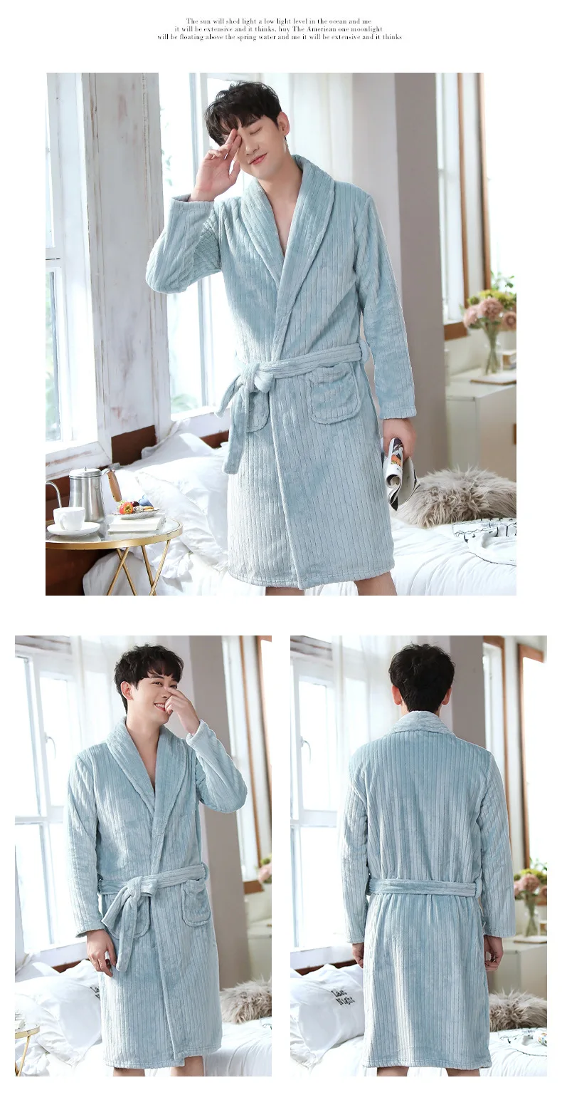 2020 Men Flannel Robe Male Thick Solid Dressing Gown Plus Size Belted Bathrobe Winter Long Robe Mens Bath Robe checkered pajama pants