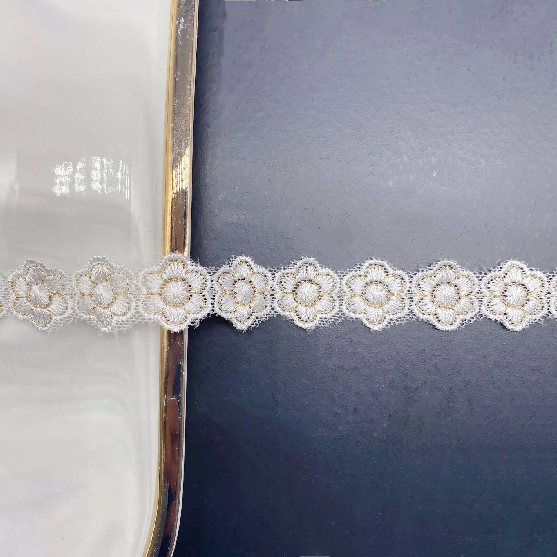 

3Yards Of Mesh Embroidered Two-color Gold Lace Fabric Small Flowers DIY Clothing Sewing Accessories