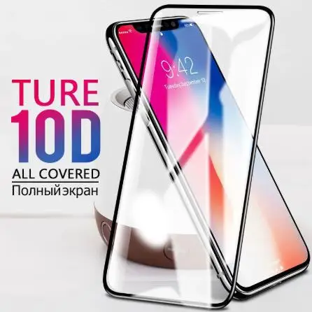 10D закаленное стекло для iphone X 8 7 6 6S plus полное покрытие Защита экрана XR XS MAX Hard