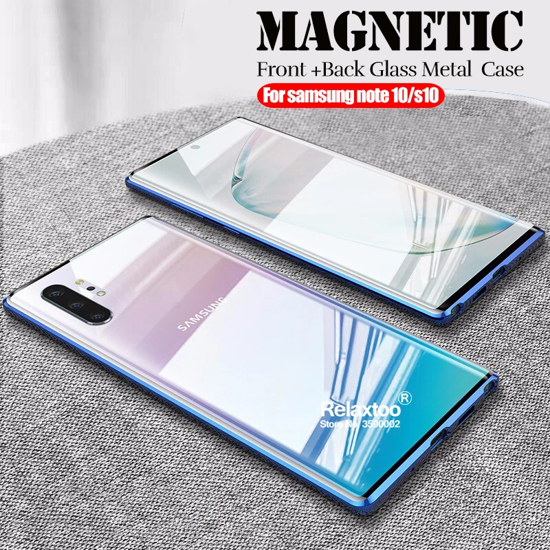 Магнитный чехол с двойным стеклом для Samsung note 10 pro металлический адсорбционный