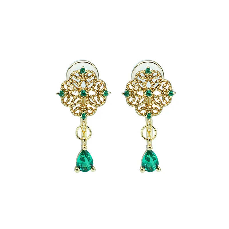 

Retro Baroque Hollow Floral Crystal 925 Sterling Silver Clip Earrings Women Gothic Upscale Fancy Office Jewelry Valentine Gift