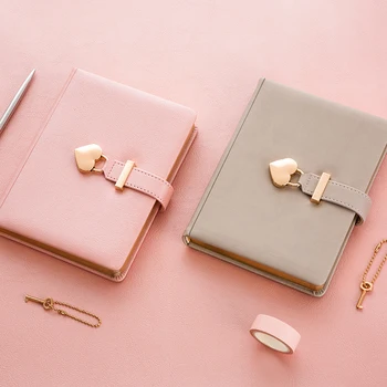 

PU Leather Heart Lock Diary Notebook Kawaii Pink Bullet Journal Agenda Diary Note Book Travel School Stationery D40