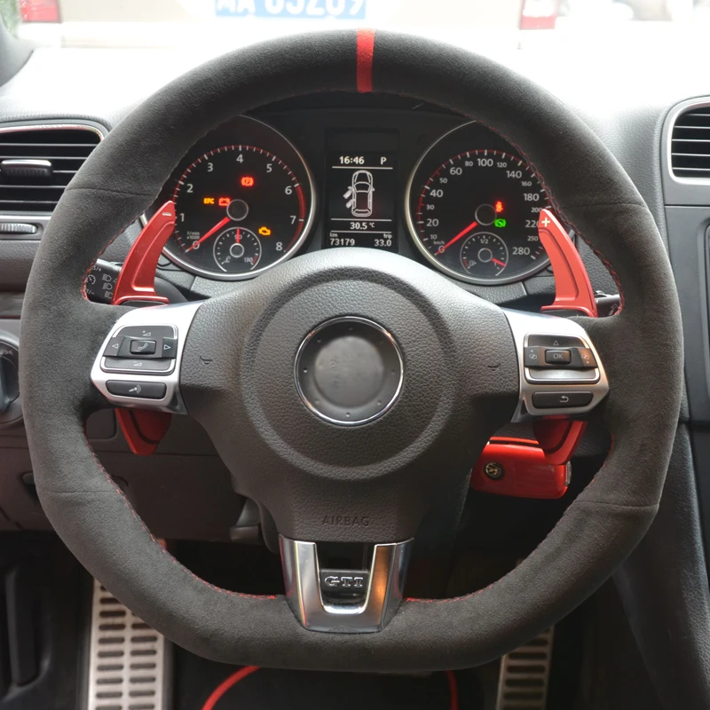 Чехол рулевого колеса из алькантары черный прошитый вручную для Volkswagen Golf 6 GTI MK6 VW