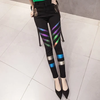 

Women's Leggings European Station Spring 2020 New High-waist Bronzing Stretch Pants Feet Pants Leggings Women Wear Tide