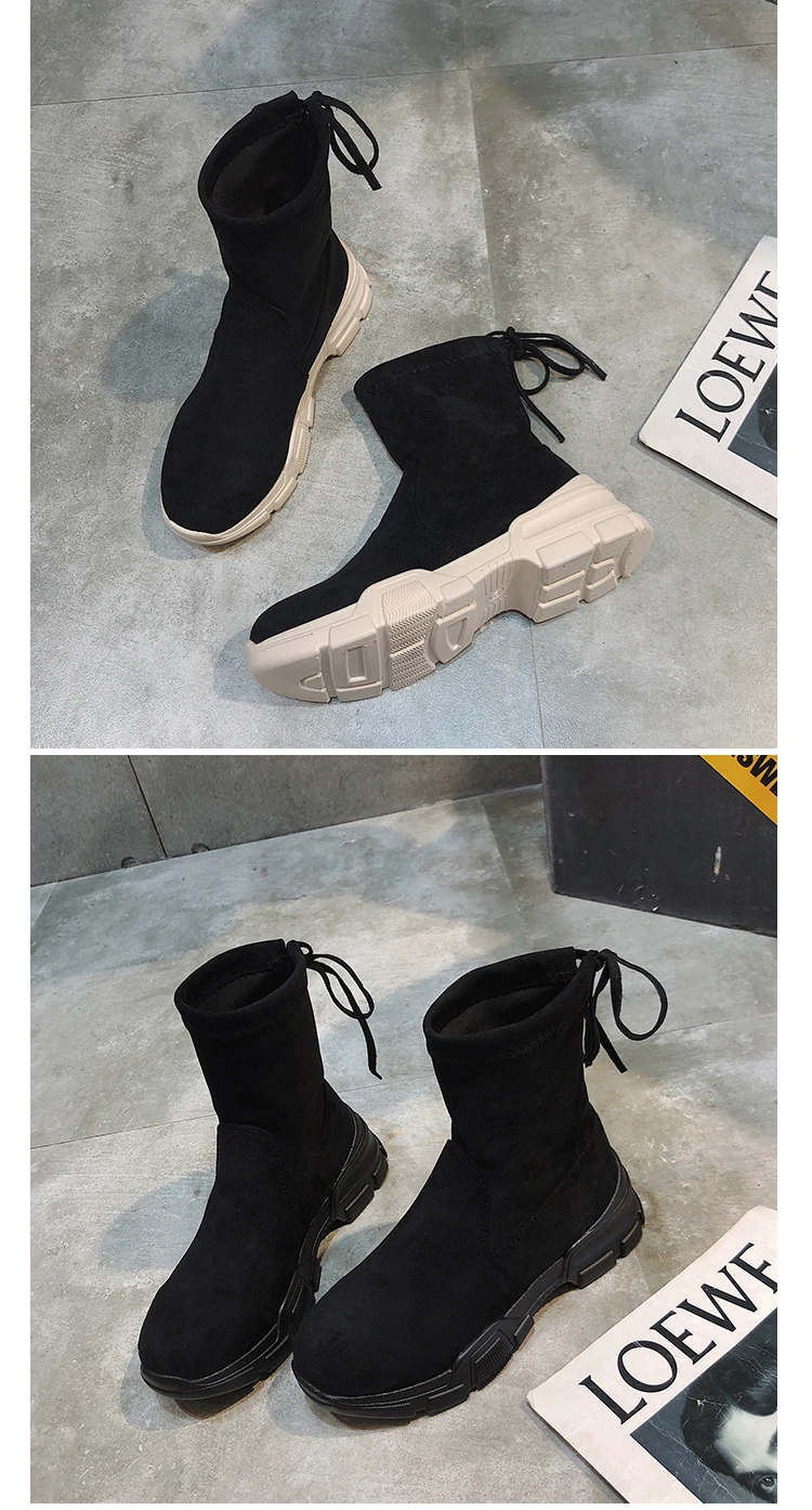 Bootee/женские осенние ботинки г. Брендовая женская обувь модные элегантные сапоги до середины икры на плоской подошве, с круглым носком, на шнуровке, на резиновой подошве
