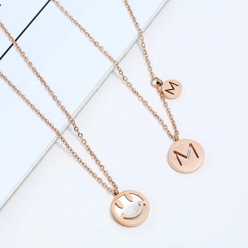 

South Korea-Style Simple Versatile Cool Titanium Steel Smiley Necklace Women's Choker Short Chain Birthday for a Girlfriend