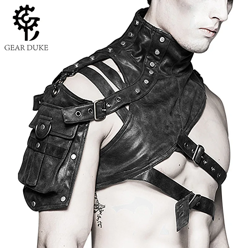 

Rivet Men's Armor Shoulder Bag Steampunk PU Leather Bag Gothic Design Women's Moto & Arm Bag Men Motorcycle Bags