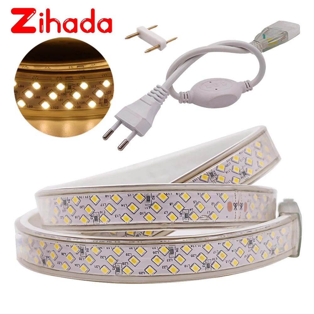 

220V 2835 LED Strip Three Row 276 LEDs/m Waterproof Flexible Tape LED Light Lamp Kitchen Decoration With EU Plug