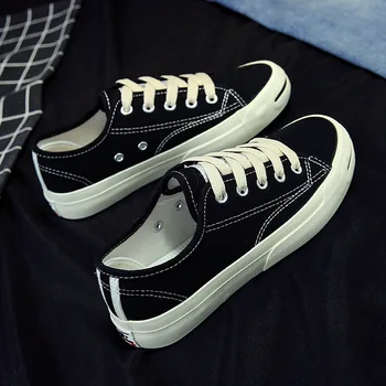 

Classic Female Canvas Shoes Women Flats 2019 Autumn Black White Green Yellow Casual Sneaker Round Toe Lace Up