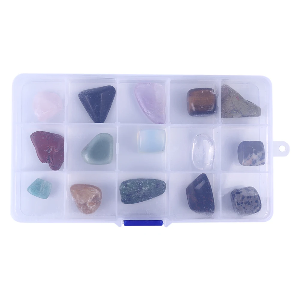 15 Grids Polished Surface Gift Smooth With Box Various Tumbled Stone Set Healing Irregular Decorative Chakra Cleansing Feng Shui - Цвет: ZZ0102