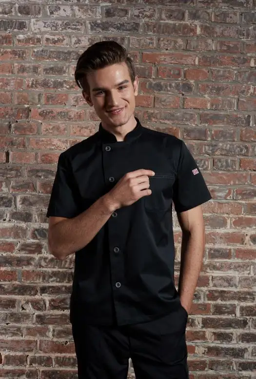 Checkedout Одежда для работников ресторанов шеф-повара Униформа однобортный короткий рукав рабочая одежда шеф-повара - Цвет: Black