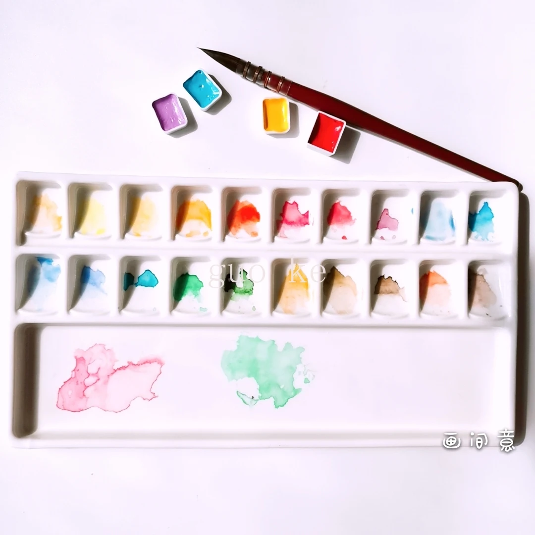 Watercolor Palette 20 grids Watercolor ceramic palette gouache pigment white porcelain plate painting ink plate Chinese painting art supplies