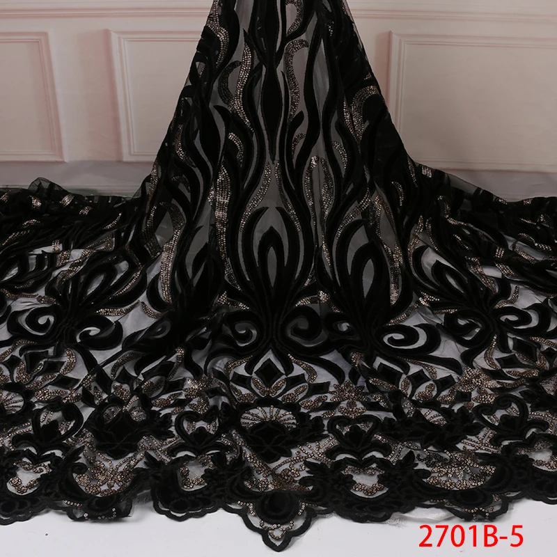 

Fashion French Velvet Lace Fabric High Quality African Sequins Lace Fabric Embrodiery African Lace Fabric For Party Adress 2701b