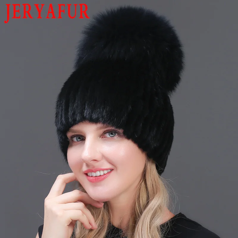 JERYAFUR шапка из натурального меха лисы женские зимние шапки из натурального меха норки вертикальные высококачественные Стразы шапочки модные бейсболки - Цвет: COLOR4