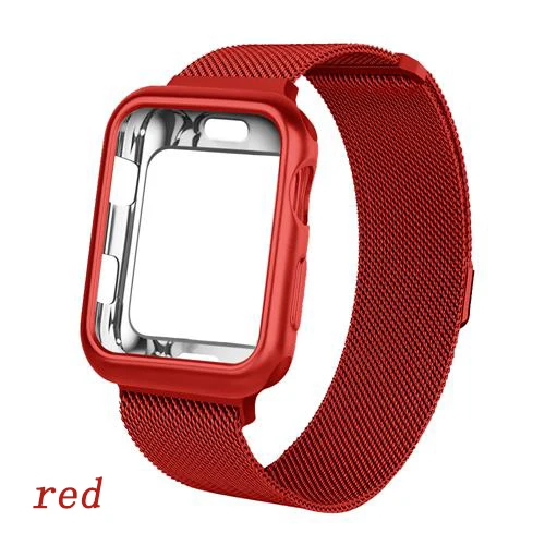 Чехол+ ремешок для Apple Watch 4 5 band 44 мм 40 мм iWatch band 42 мм 38 мм Миланская Петля Браслет ремешок для Apple watch 5 4 3 2 1 - Цвет ремешка: red