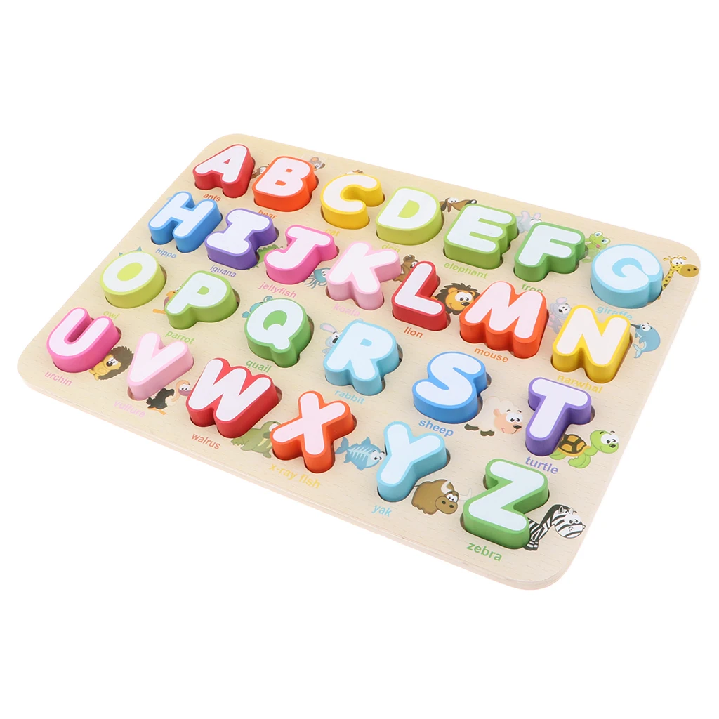 Wooden Uppercase Letter Blocks Alphabet Board Learning Kids Spelling Toy Writing Sorting Matching Developmental Puzzle