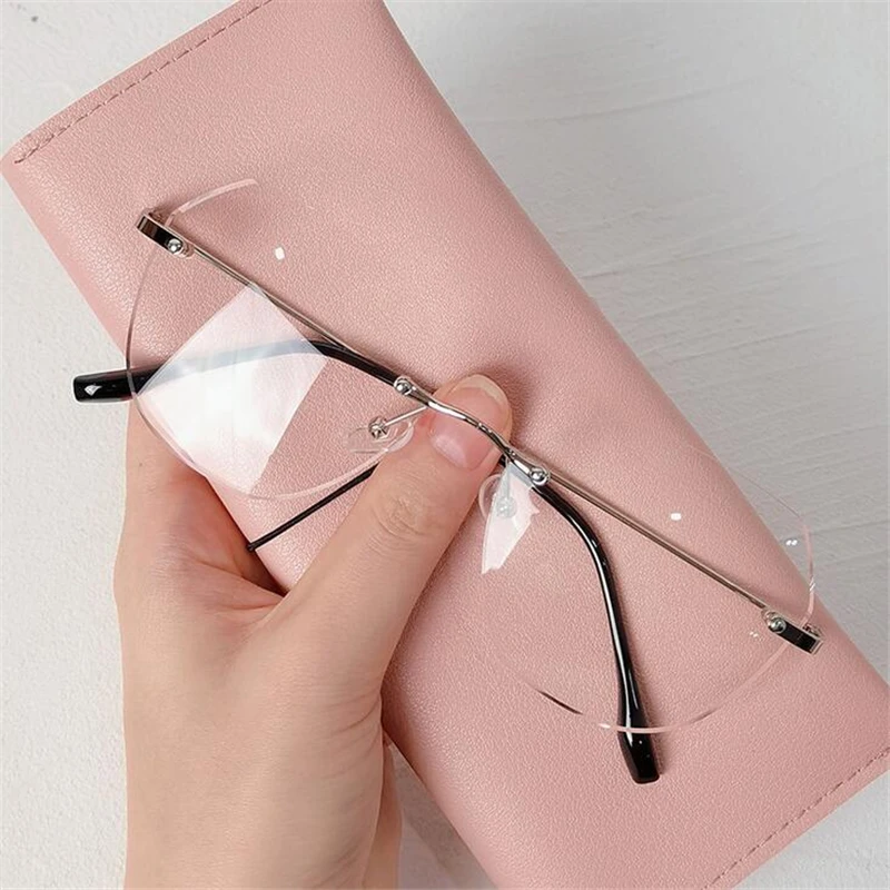 Ultralight Frameless Polygon  Blue Light Blocking Myopia Glasses Finished Women Oversized Diopter Eyeglasses 0 -0.5 -1.0 To -4.0 4