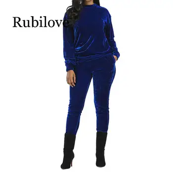 

Rubilove Velvet Women Sets 2019 Autumn Winter Warm 2 Pieces Set Women Suits Casual Long Sleeve Top + Long Pants