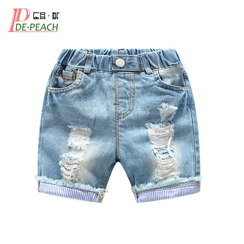 New Baby Boys Holes Jeans Shorts Pants Kids Summer Light Blue Denim Shorts For Boy Elastic Waist Cotton Children Clothing 2-6Y boys shorts kids denim shorts