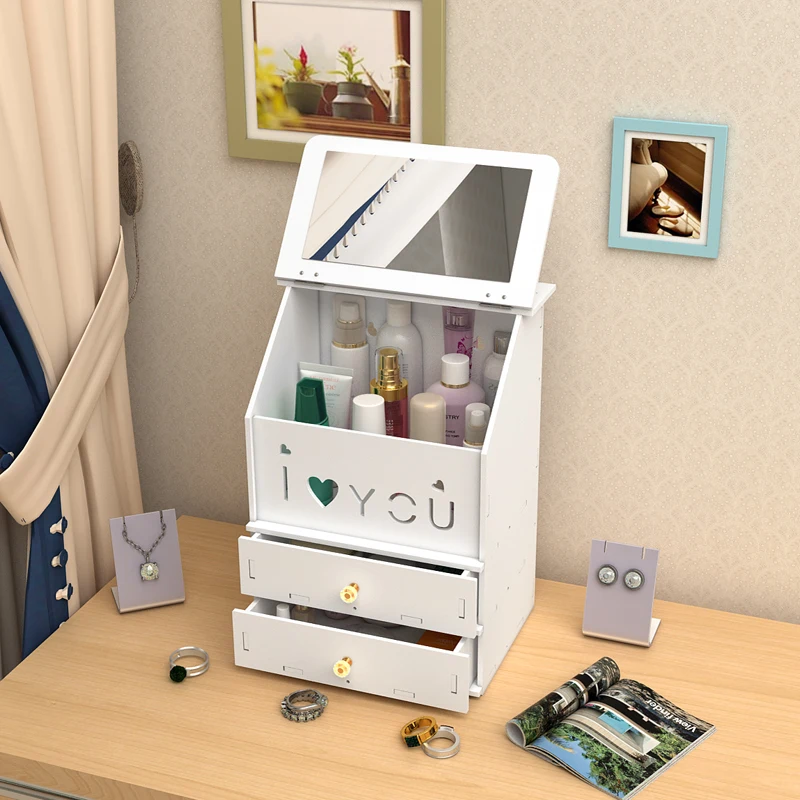 

Desktop Cosmetic Storage Box Home Drawer Mirror Dresser Container Boxes Makeup product Jewelry Organizer Case mx9121129