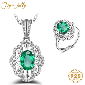 

JoyceJelly 925 Sterling Silver Women Jewelry Sets Rings Necklaces Sapphire Emerald Gemstone Fashion Women Engagement Wholesale