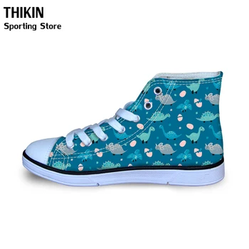 

THIKIN Cute Cartoon Dinosaur Kids Casual Sneakers for Boys New Summer Baby Girls Lace Up Canvas Shoes Children Running Shoes