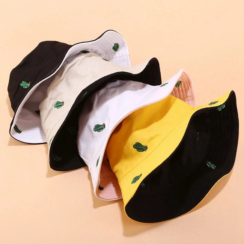 

2020 Hot Sale Unise Cactus Embroidery Double-Sided Fisherman Hat Women Men Outdoor Casual Sun Protection Bucket Hat Sun Hat