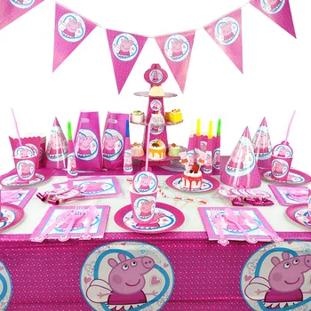 

Peppa Pig Birthday Party Decoration Disposable Tablecloth Paper Tray Cartoon Original Anime Toys Doll Cosplay Dress Up Set
