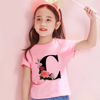 

New 2020 Cute Girls Tops Cartoon Letter Name Printing T-shirt Boys Short Sleeve Kawaii Pink Summer Kid Clothes Leisure Fashion