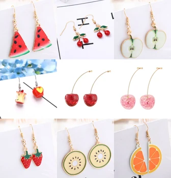 

Cute Women Cherry Fruit Earrings Fashion Elegant Dried Flower Resin Earrings Combination Jewelry