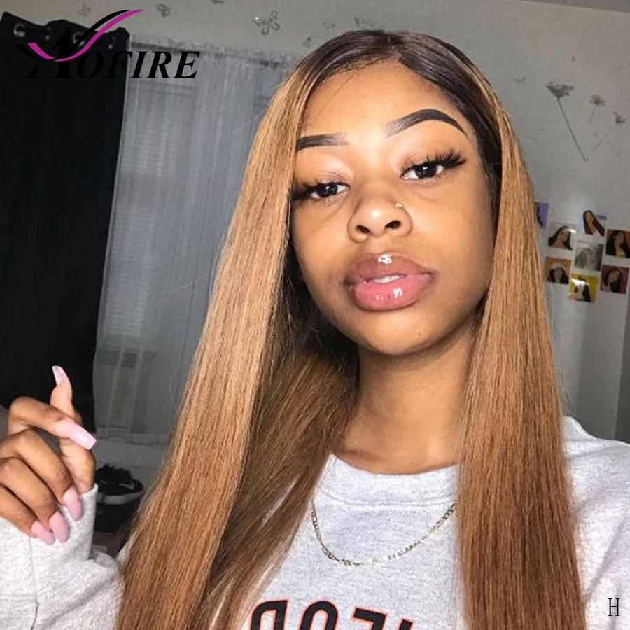 

Honey Blonde Wig 13x6 Lace Front Human Hair Wigs Ombre T4/27 Pre Plucked Straight Brazilian Remy Hair With Baby Hair 130 Density