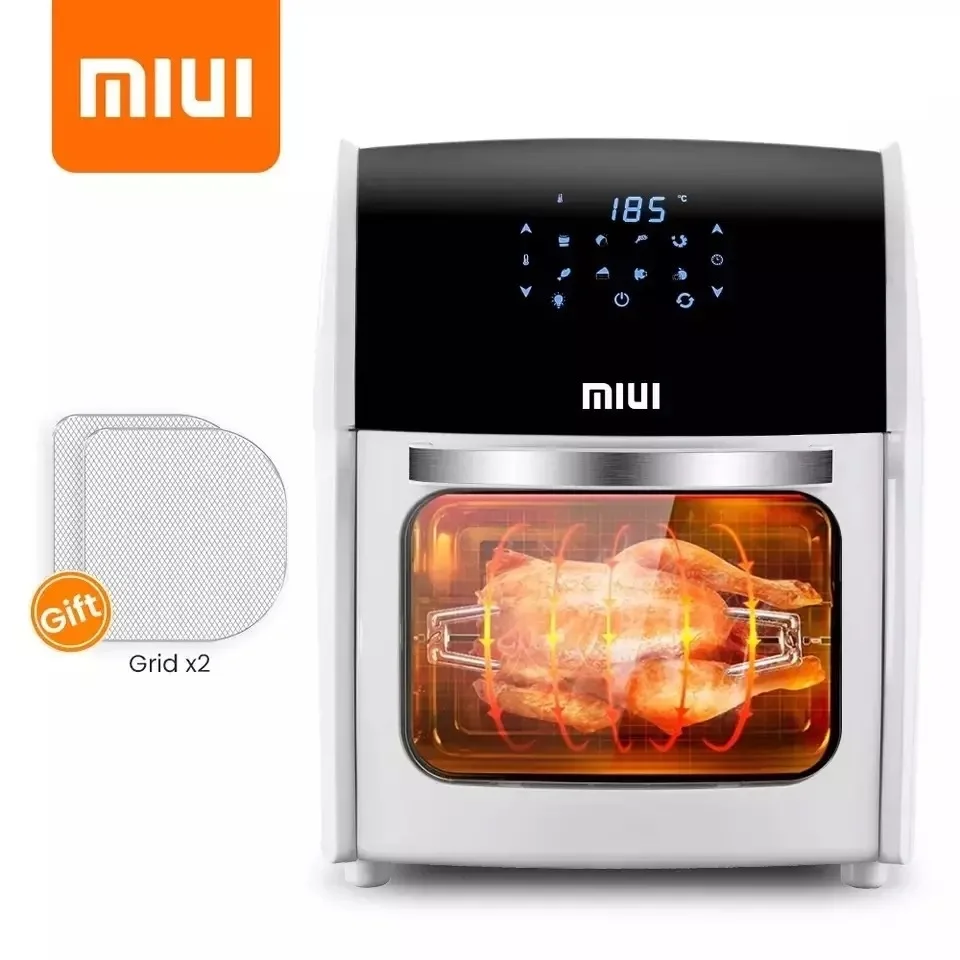 MIUI - Asador de Pollo Eléctrico 5 en 1, Horno de 360º MI-CYCLONE de 10L/12.7QT, Deshidratador Asador LED de gran capacidad, Freidora grande para uso doméstico