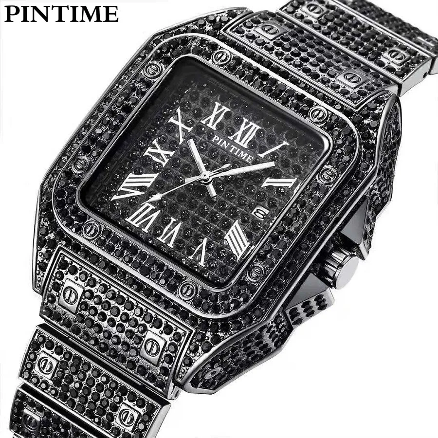 iced out black diamond watch