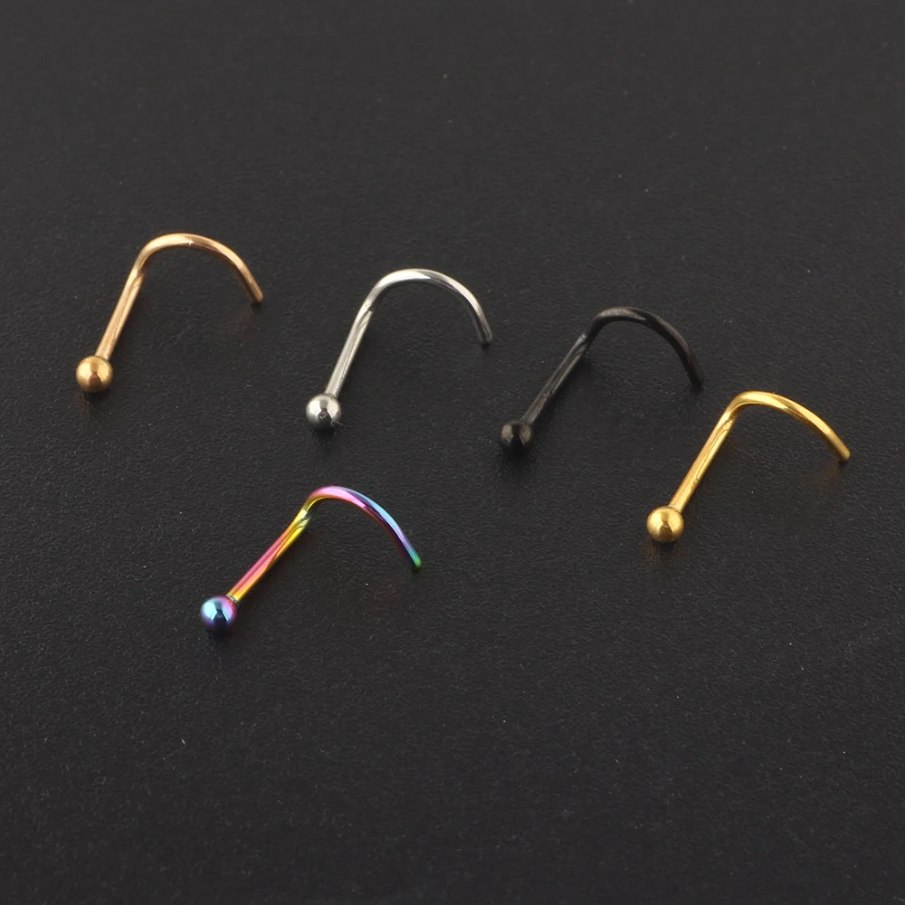 Surgical Steel Heart Star Zircon Nose Screw Ring L Rose Gold Nose Stud Retainer Holder Piercing Body Jewelry 20g drop Shipping