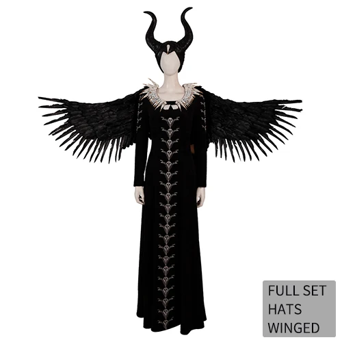 Maleficent Mistress of Evil 2 Косплей Костюм малифисенты Косплей наряд Хэллоуин женское длинное платье с маской крыло - Цвет: full set