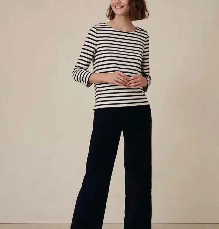 Women Sweater Autumn Striped Knit Sweater Round Neck Long Sleeve Top