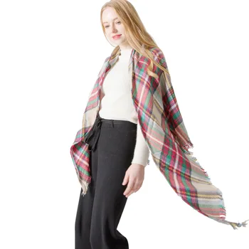 

2020 Winter Plaid Scarf for Female Shawls and Wraps Fashion WarmerThick Cashmere Scarves Pashmina Lady Neck Head Stoles Bandana