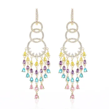 

VERY GIRl New Brand 69mm Beautiful Bohemia Cubic Zircon Crystal Tassel Earrings Drop Earrings for Women Wedding Jewelry