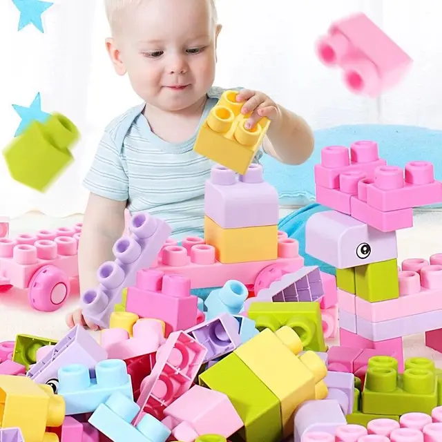 Boxed Baby Toy 3D Soft Plastic Building Blocks Compatible Touch Hand Teethers Blocks DIY Rubber Block Toy for Girl gift 1