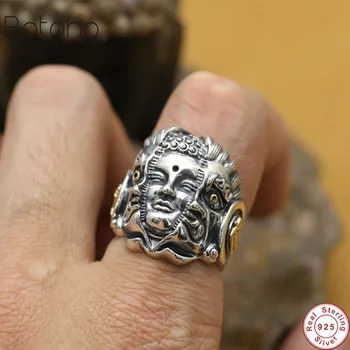 

Genuine 925 Sterling Silver colour Jewelry Heavy Mens Signet Rings Buddha And Devil Blink Of The Heart Vintage Punk Rock Men